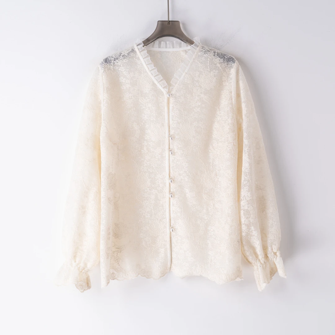 PS250270春夏新款气质蕾丝衫长袖百搭时尚大码宽松休闲时尚
