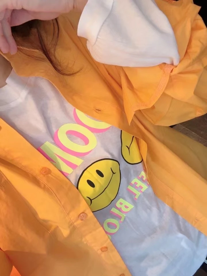 【BORAAKOO】橘子汽泡水^橘色长袖轻薄棉衬衫外套