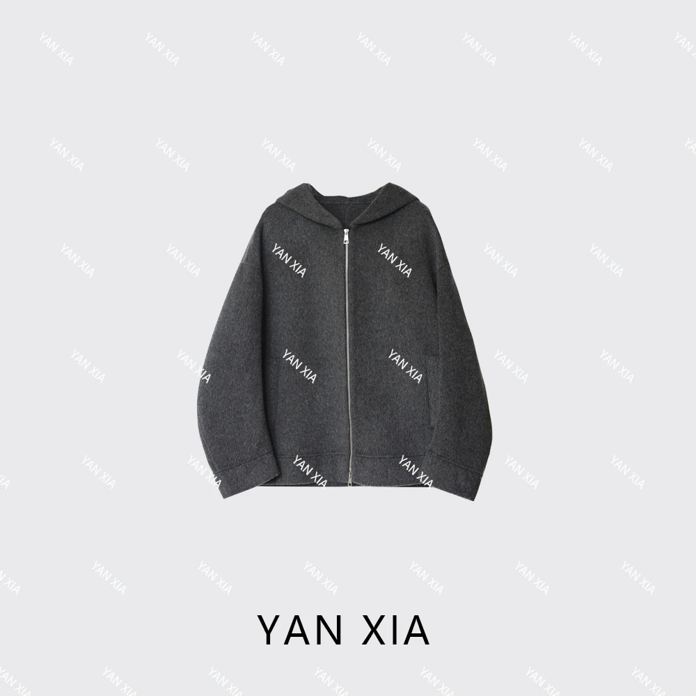 "保暖具象化" 100羊毛毛呢大衣 秋冬宽松连帽拉链毛呢外套 9890