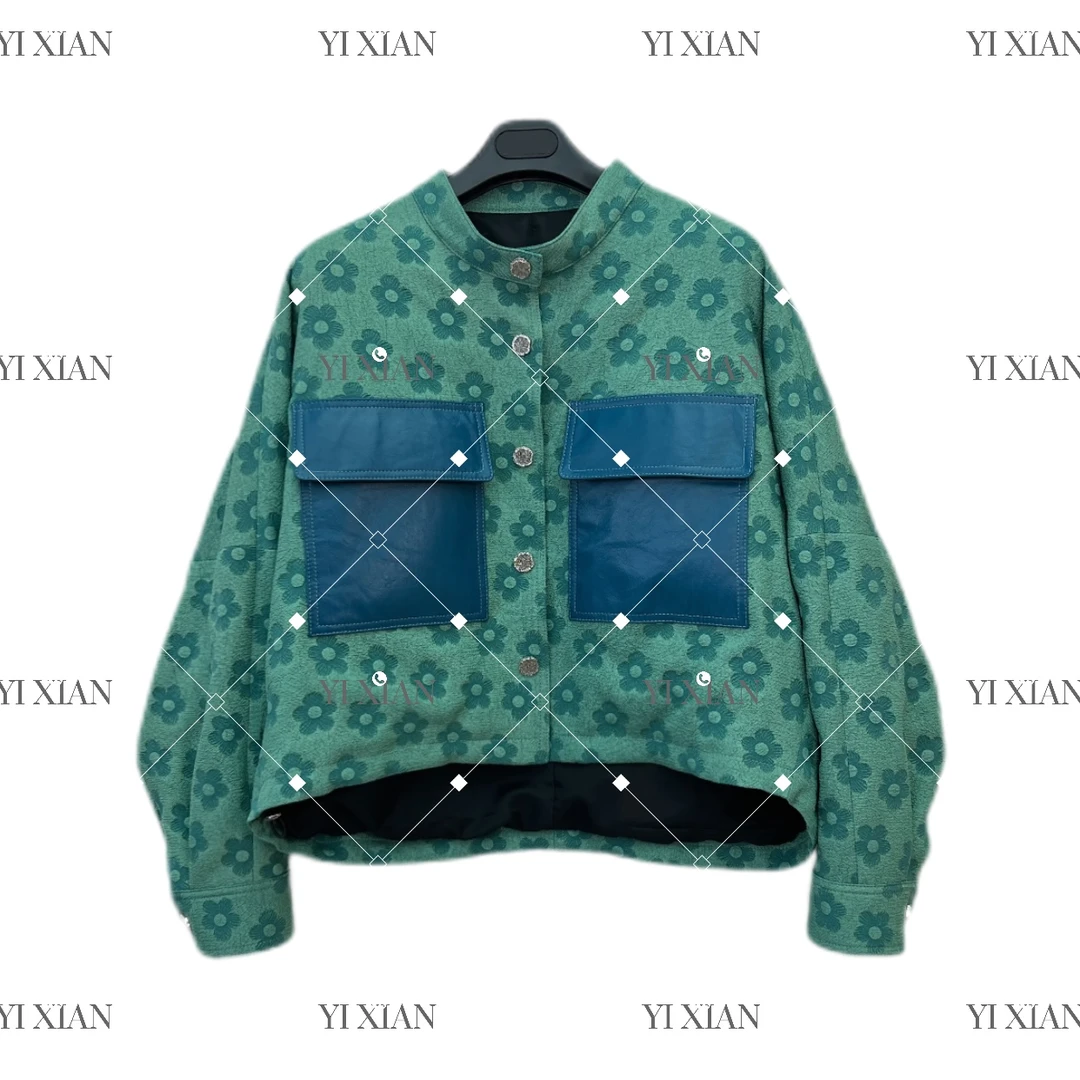 [YIXIAN-]高奢时尚宽松休闲绿色花纹女装外套B25000