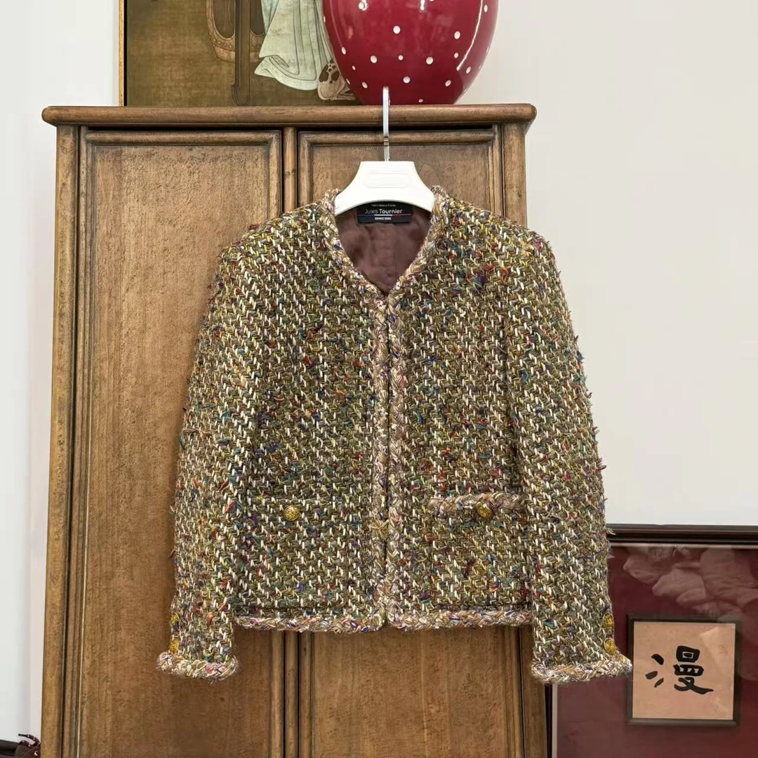 MYL2025春季新品羊毛混纺小香外套彩色线复古气质小香风上衣