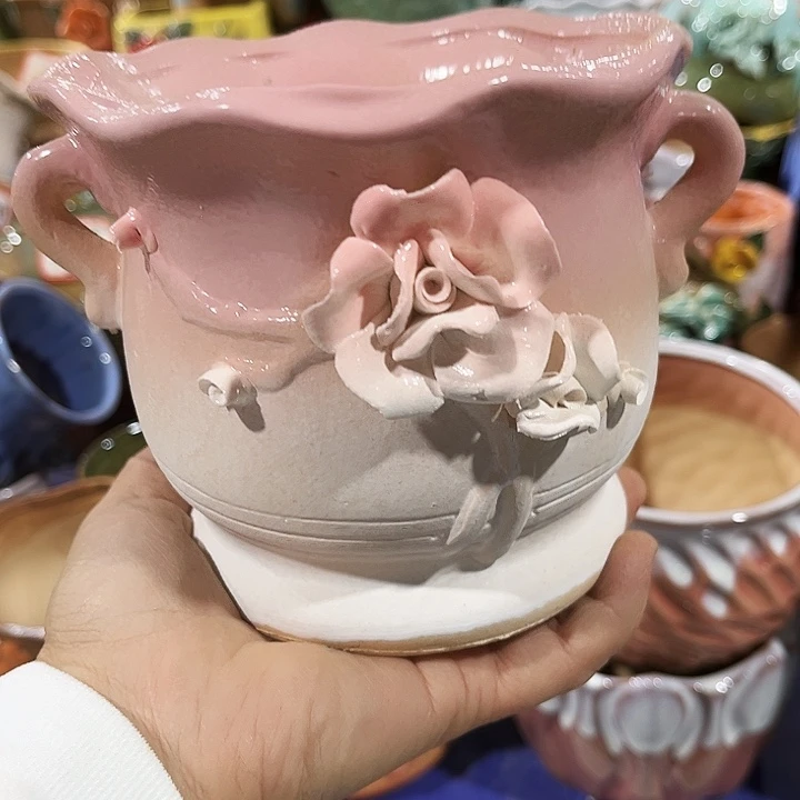 瓷片花盆多肉植物艺术品