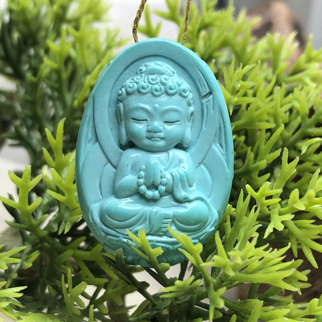 原矿绿松石，全品精工大日如来宝宝佛吊坠