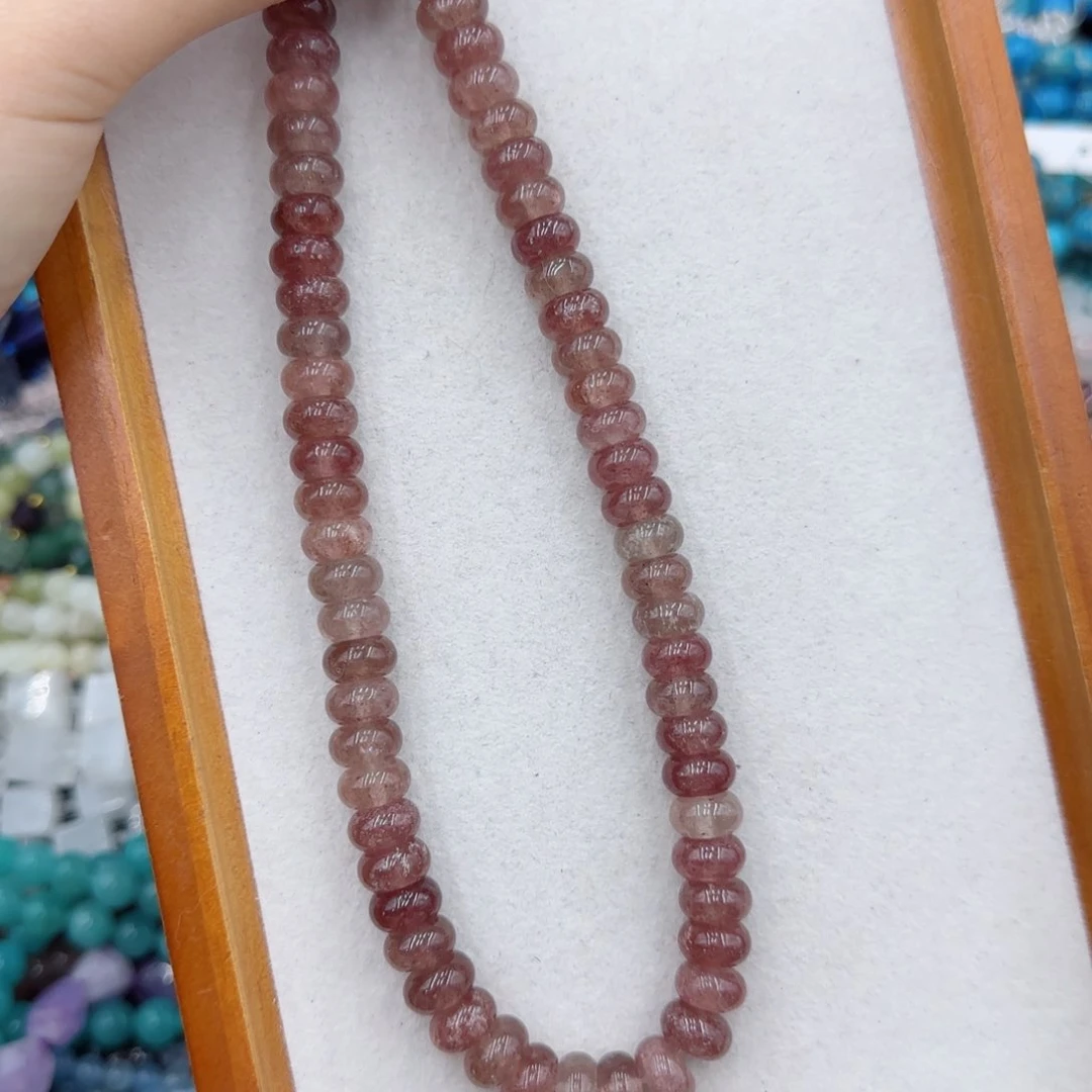 玛瑙/玉髓未镶嵌珠宝半成品老矿草莓晶算盘一条卡十
