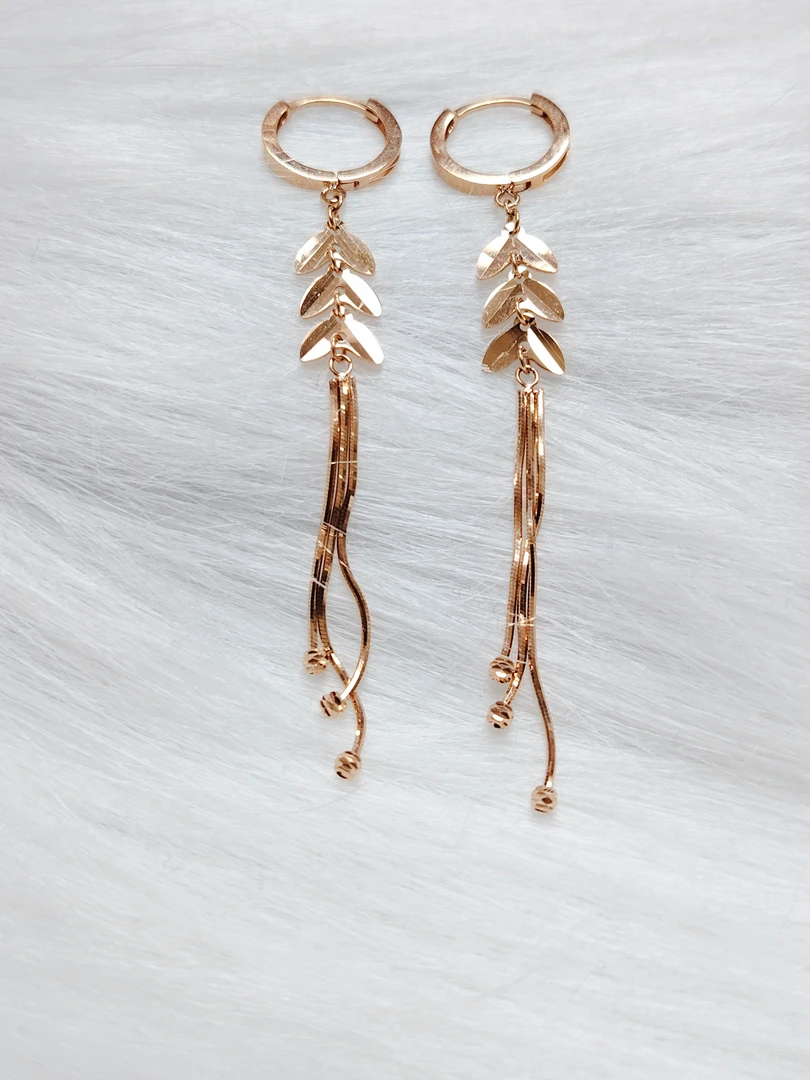 先鉴后发18K金玫瑰金蛇骨坠珠耳饰耳圈气质轻奢时尚百搭长款简约