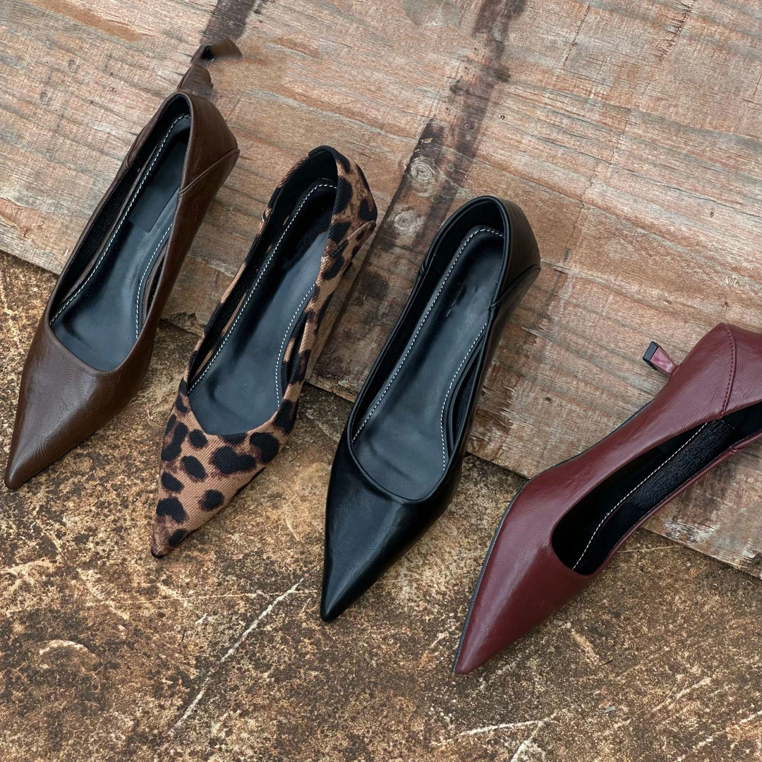 3cm酒杯跟~久走久站不累脚尖头浅口高跟气质百搭小众豹纹单鞋G12