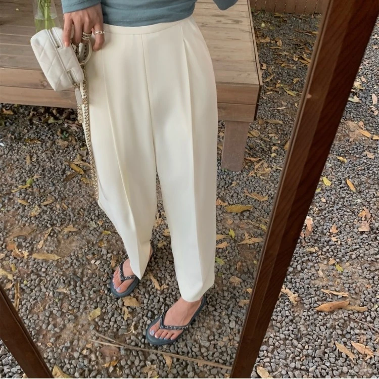 阔腿裤女夏休闲裤高腰垂感九分直筒西装裤   WPL1571#