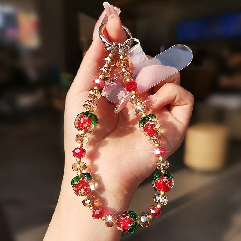 轻奢高级感水晶串珠手机链柿柿如意手机挂绳短款手提链挂件防丢链