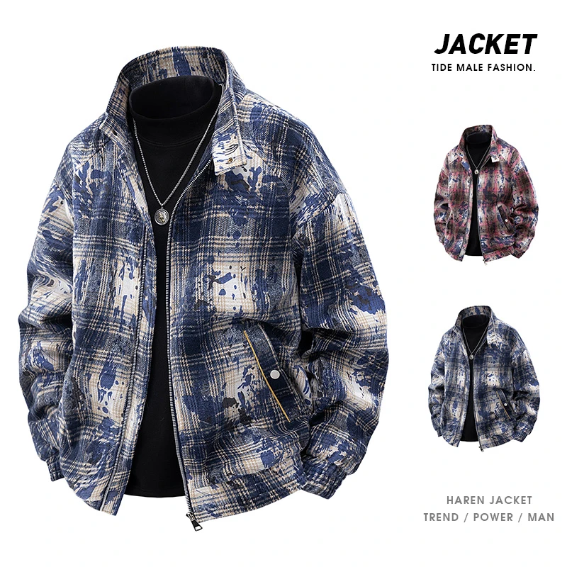 Jack Waderhden外套男士春秋季立领潮流扎染复古宽松时尚夹克外衣