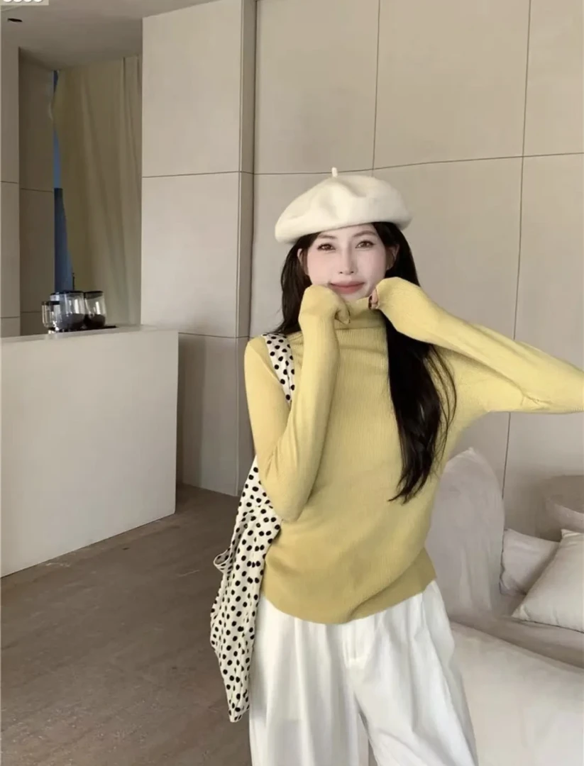 803新款时尚百搭堆堆领针织毛衣打底衫