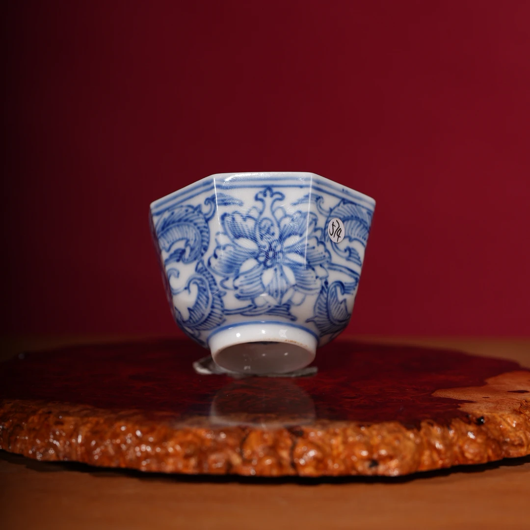 574清晚青花缠枝莲八方杯 文物商店 明清老瓷器 非仿古工艺品