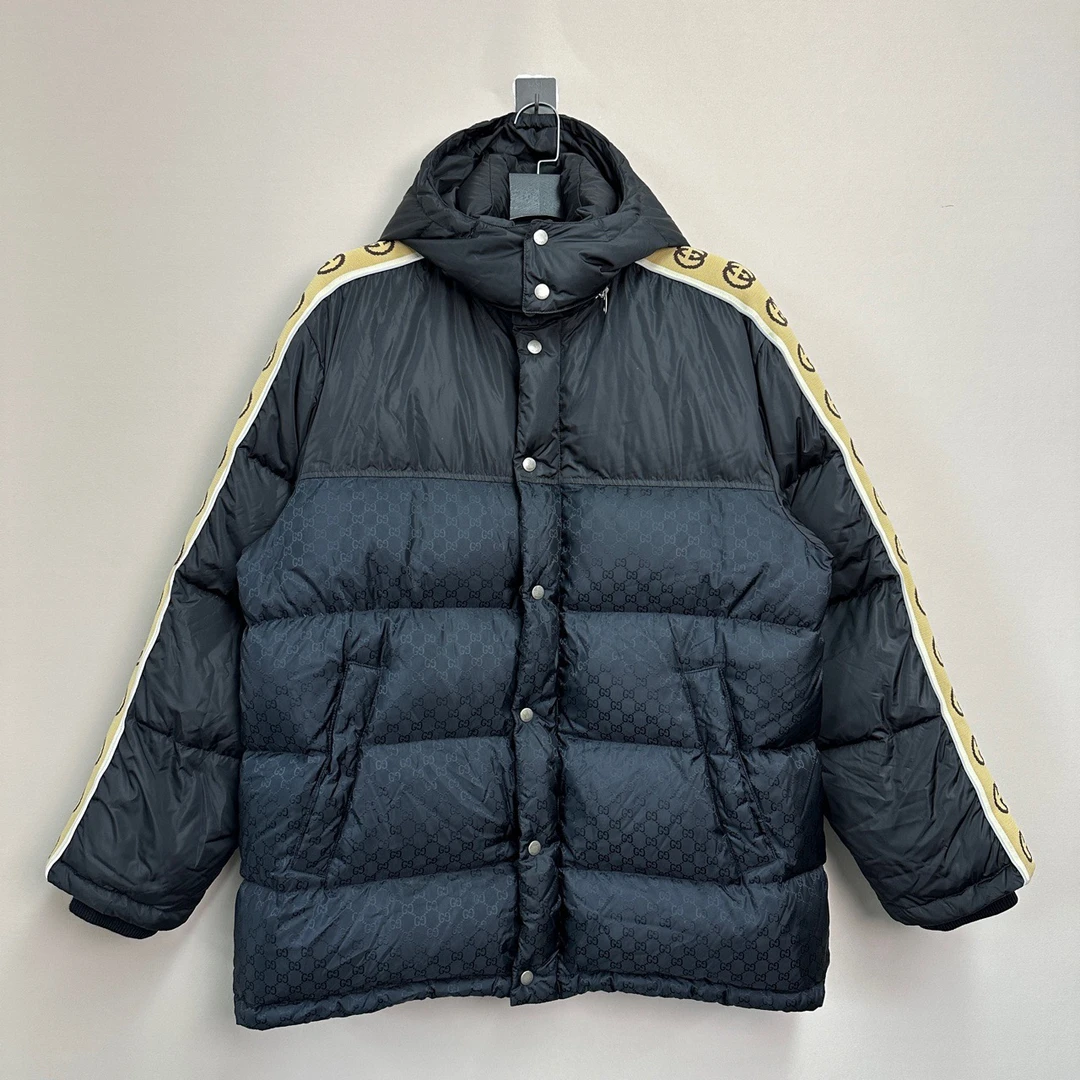 99新 GUCCI/古驰 老花满印可拆卸连帽羽绒服/50码/价22100
