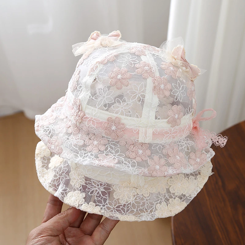 婴儿帽子女宝宝薄款蕾丝夏季公主风遮阳帽可爱遮阳防晒渔夫帽盆帽