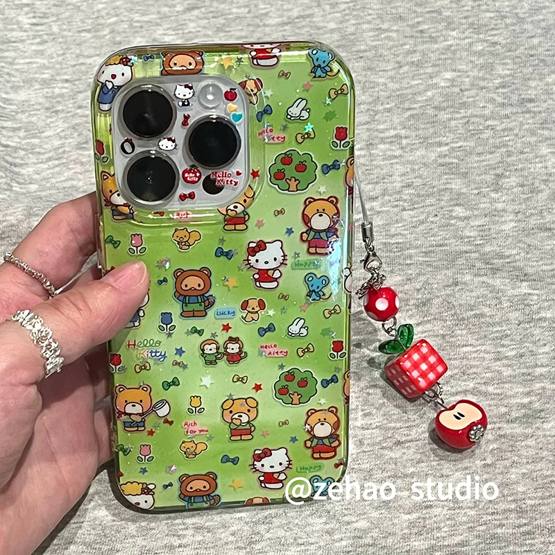 清新绿底满屏KT猫IMD适用于苹果17手机壳华为mate/p80 nova14小米