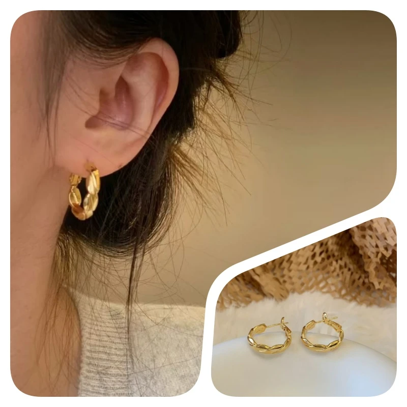 铜合金耳饰 法式圈圈耳环扁平麻花素圈女2025新款小众首饰高级感