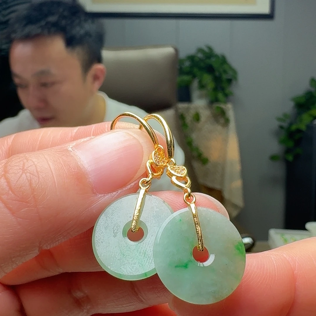 翡翠银S925镶嵌耳饰天然