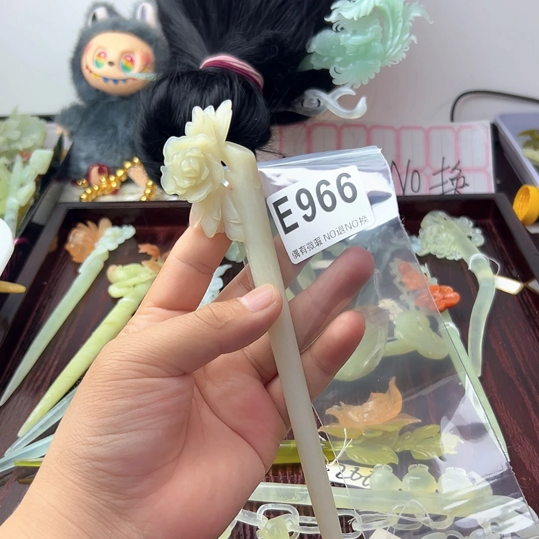合金蛇纹石玉发饰简****