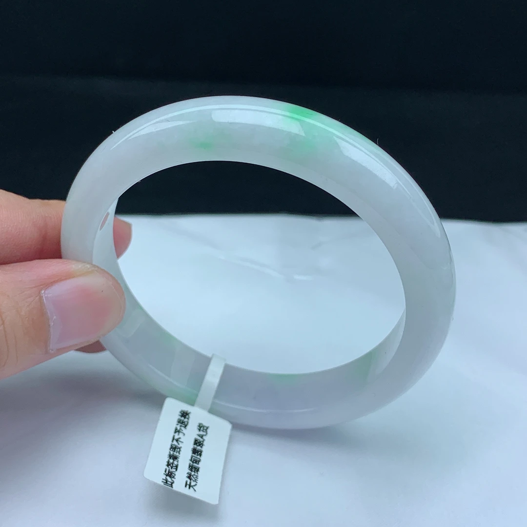 天然缅甸翡翠Ａ货手镯飘阳绿60圈口手镯