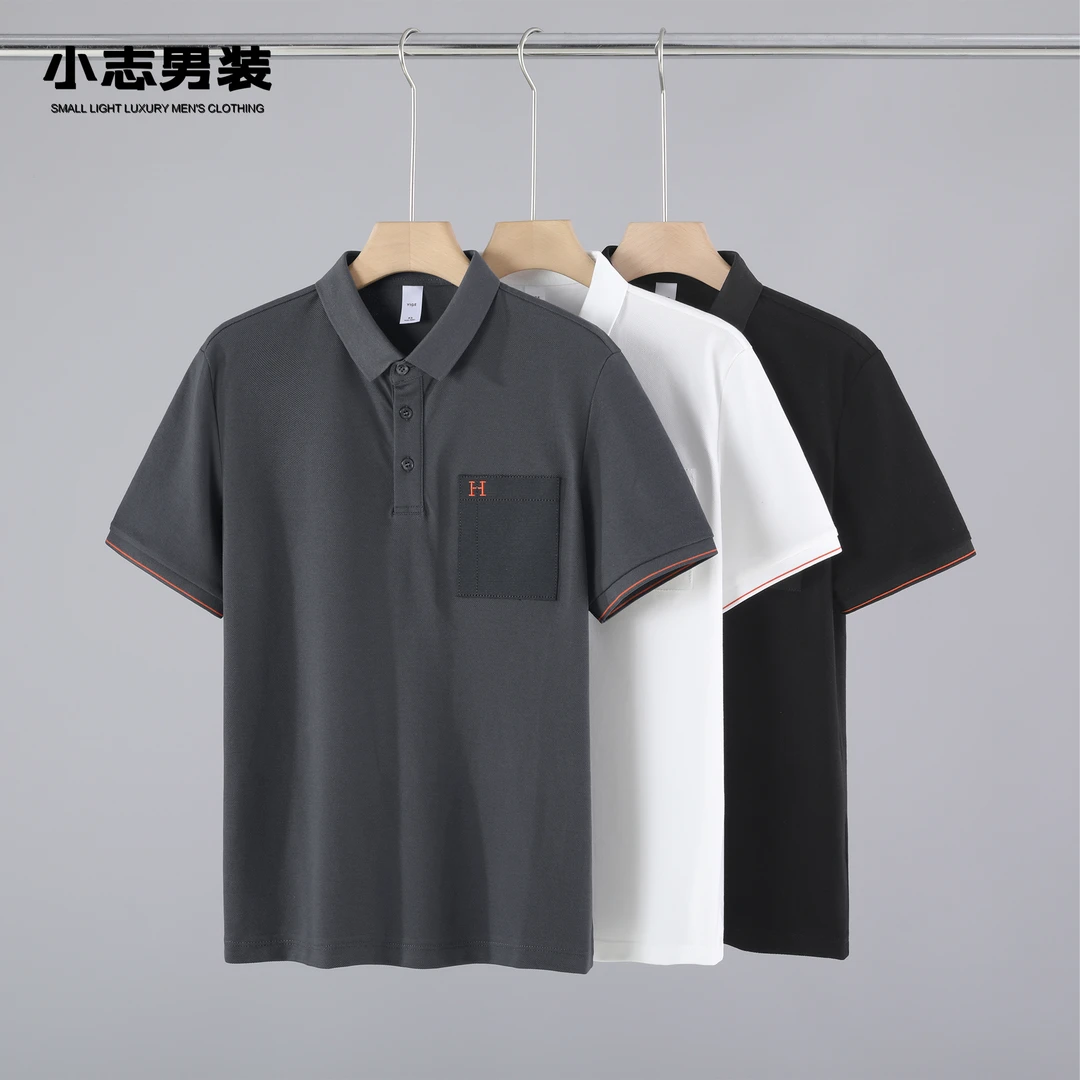 【断码五折】简约翻领透气休闲口袋设计刺绣纯色休闲百搭POLO衫男