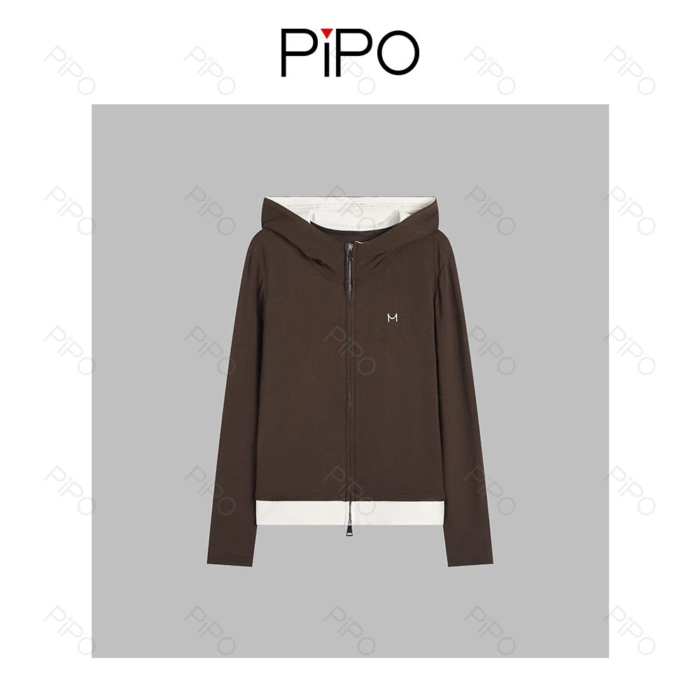 PIPO简约卫衣女连帽上衣拉链秋轻奢风DD53U678