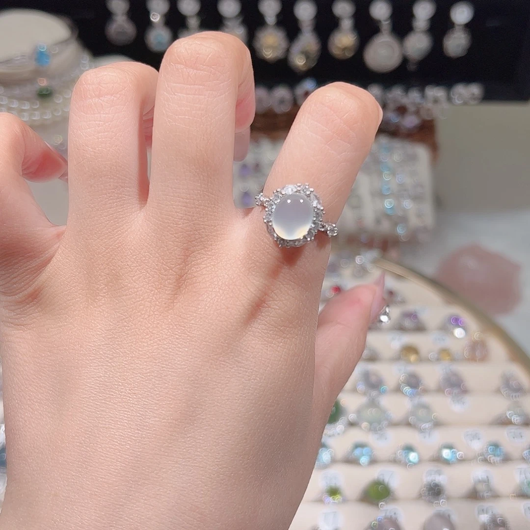 蛇纹石玉银S925镶嵌戒指