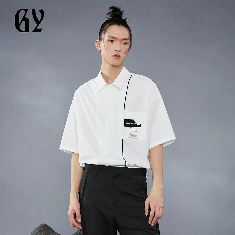 GY短袖常规夏季镂空衬衫百搭上衣日系白衬衫白色简约印花130006