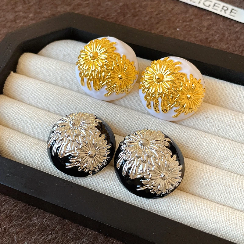 合金耳饰 滴油印花复古耳钉轻奢高级感耳环女小众个性夸张气质ins