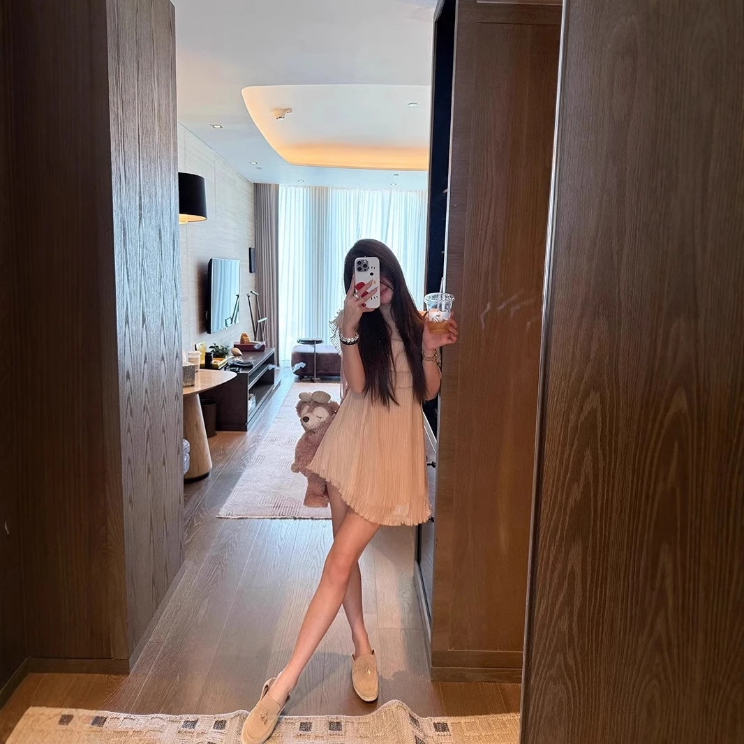 由衣定义~香香软软超嫩褶皱多穿法一字肩海边度假袖连衣裙女夏季