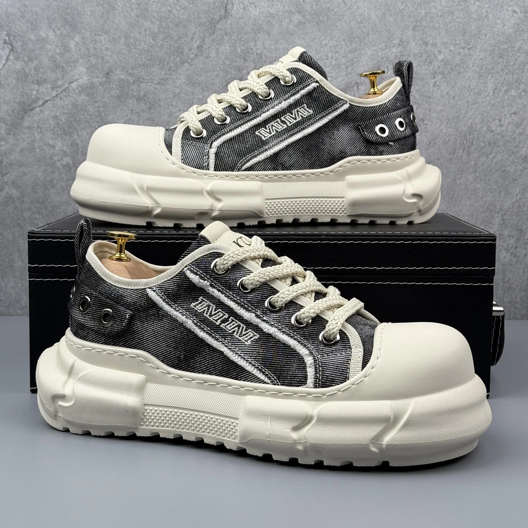 玛古芭板鞋男款潮流时尚百搭个性休闲鞋轻奢牛仔布男士厚底增高鞋