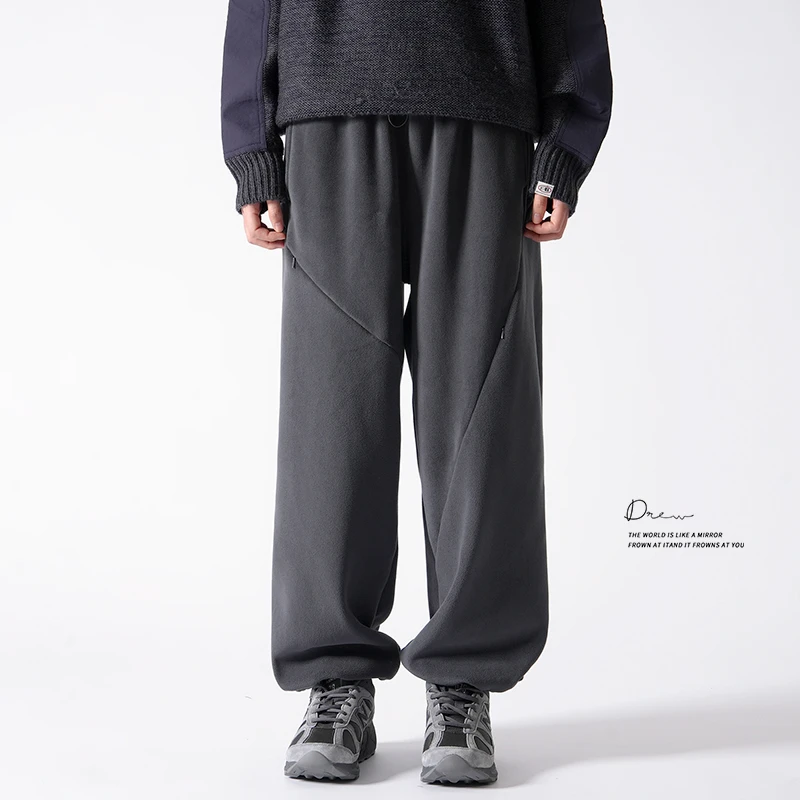 500G重磅双面奥粒绒加绒加厚卫裤男冬季2025新款宽松抽绳直筒裤子