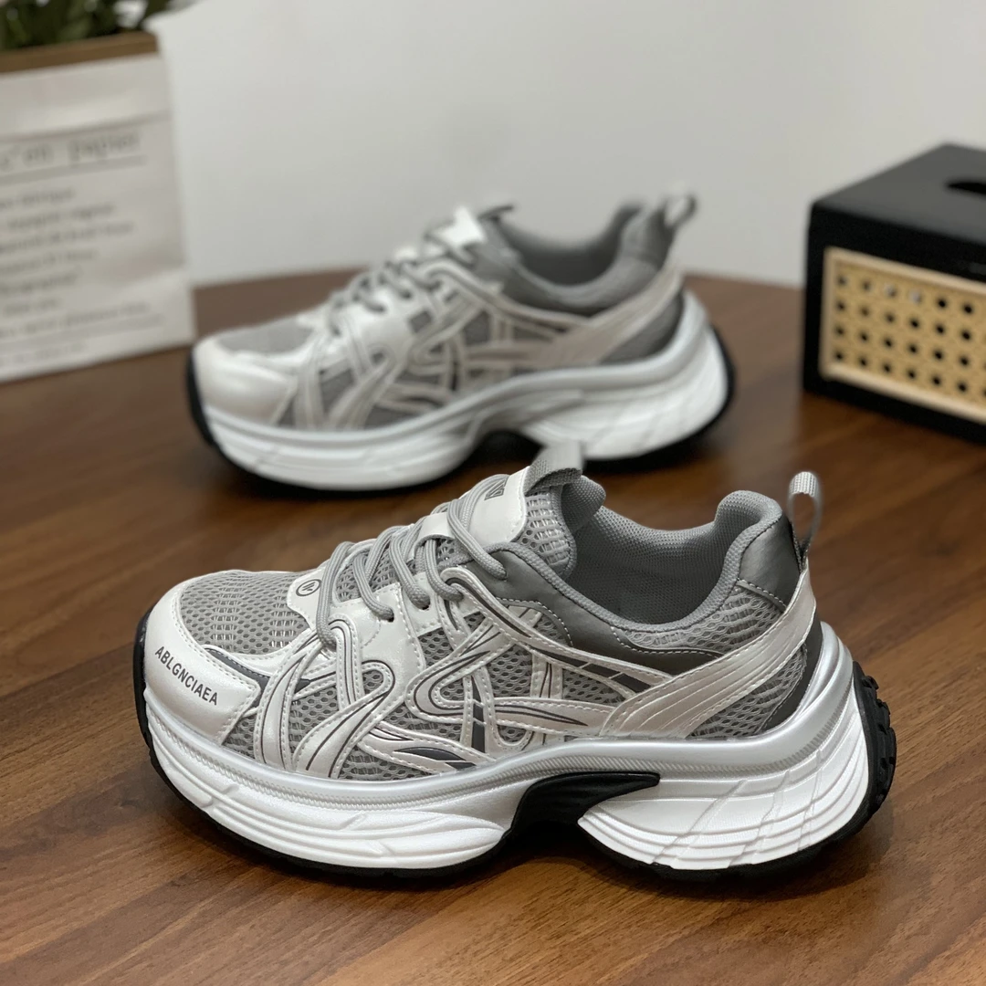 复古小个子休闲厚底老爹鞋女2025新款春季网面百搭系带炸街运动鞋