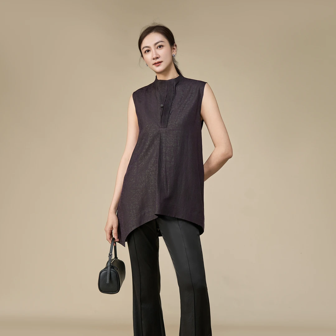 【栖香锦】紫色莨纱龟  香云纱 新中式 国风 无袖  背心  上衣