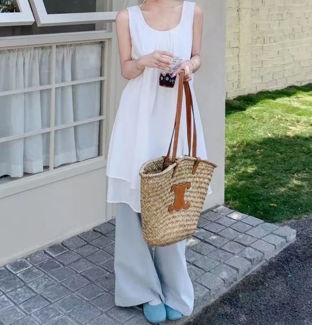 Manmi 清新甜美假两件拼接宽肩带背心裙  9282