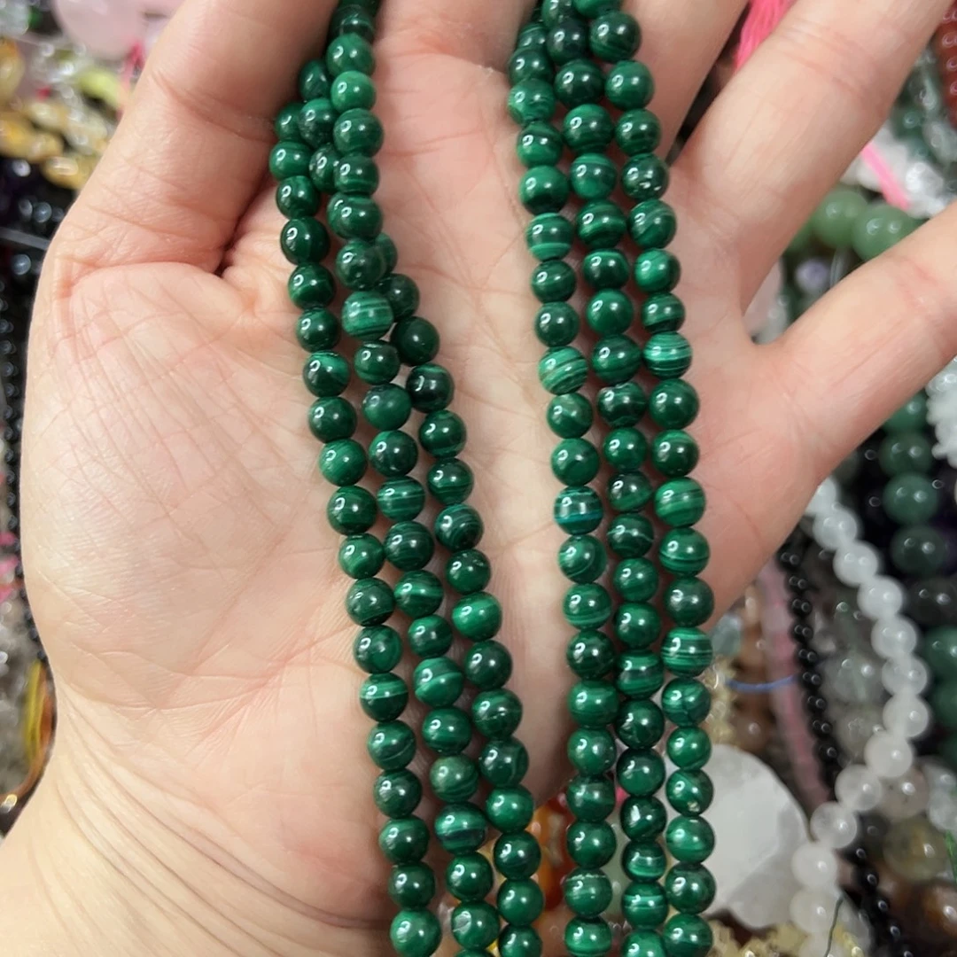 玛瑙/玉髓未镶嵌珠宝半成品，卡5天然孔雀石一条