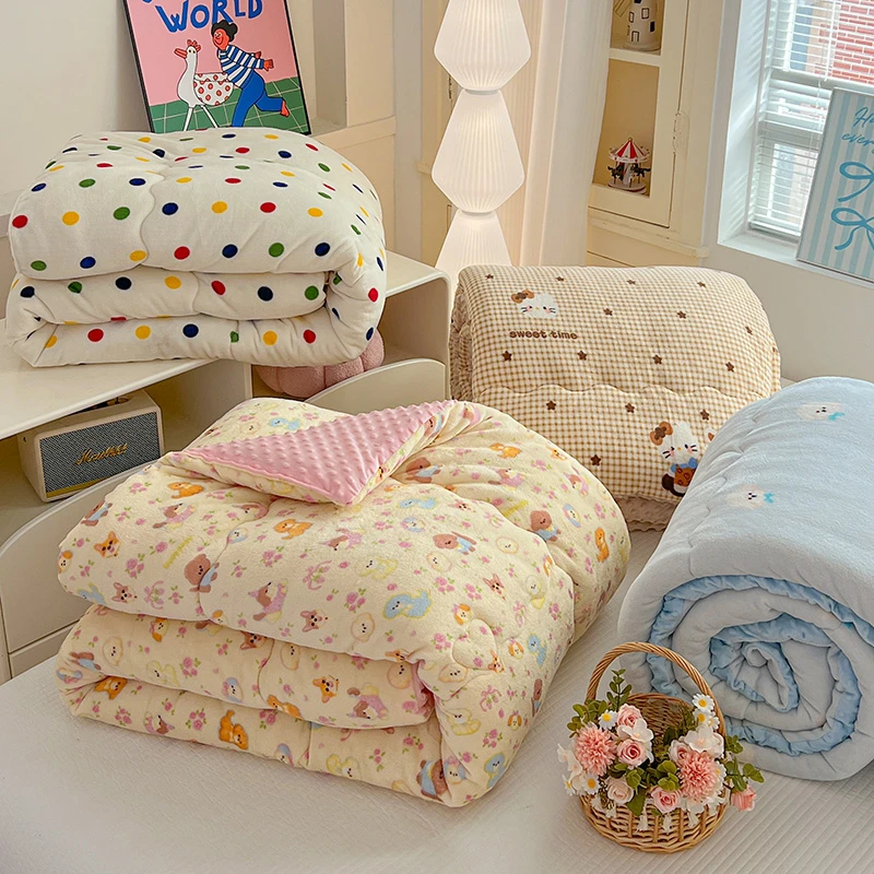 加厚保暖可爱风冬季丝棉被单人被子被套幼儿园被芯牛奶绒豆豆被