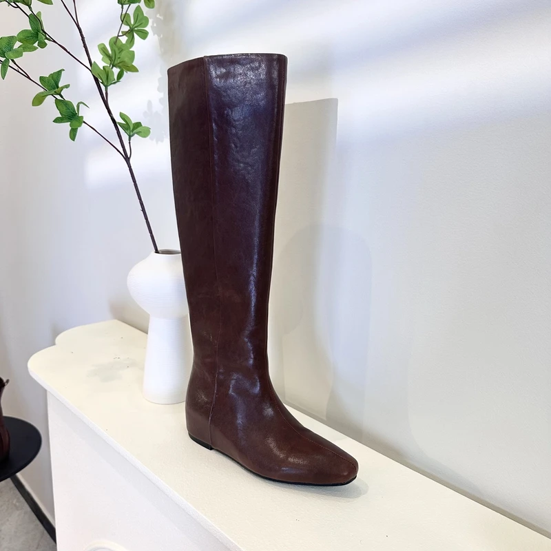 4.5CM复古及膝内增高长靴真皮绒面两版本秋冬季长筒靴百搭高筒靴