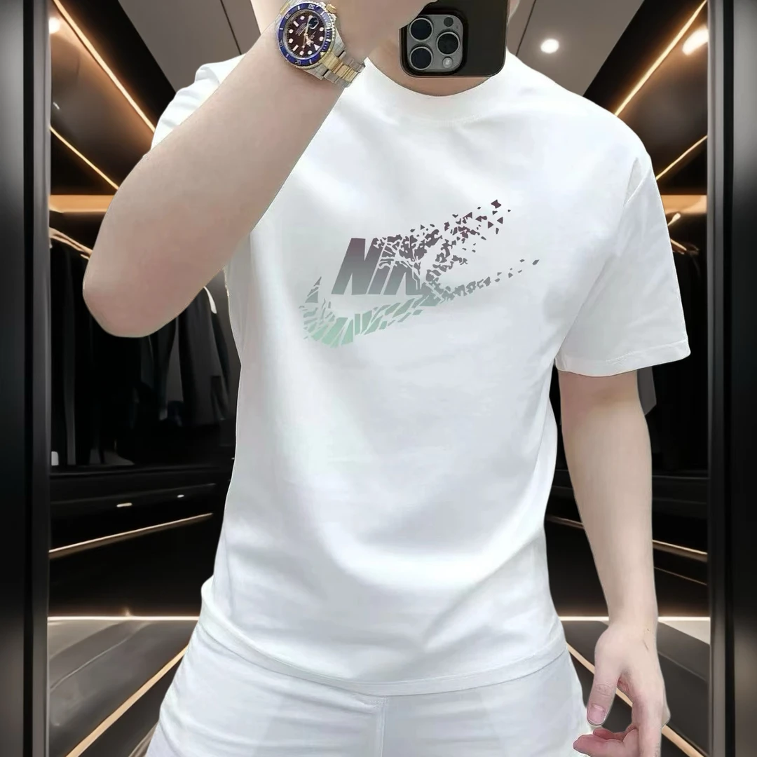 索罗娜夏季棉质冰丝凉感男版新款潮牌短袖时尚百搭圆领男上衣半袖