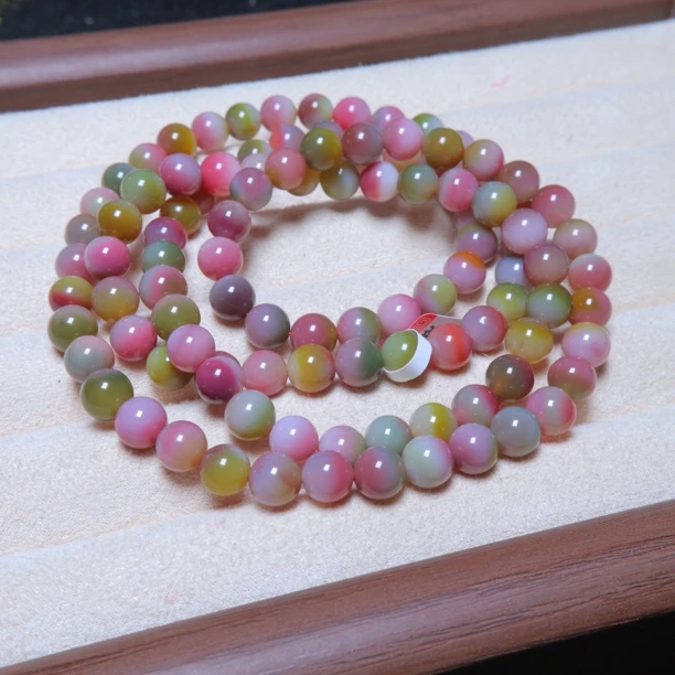 盐源玛瑙精品收藏佳品手串西瓜紫红双色单圈7.2mm