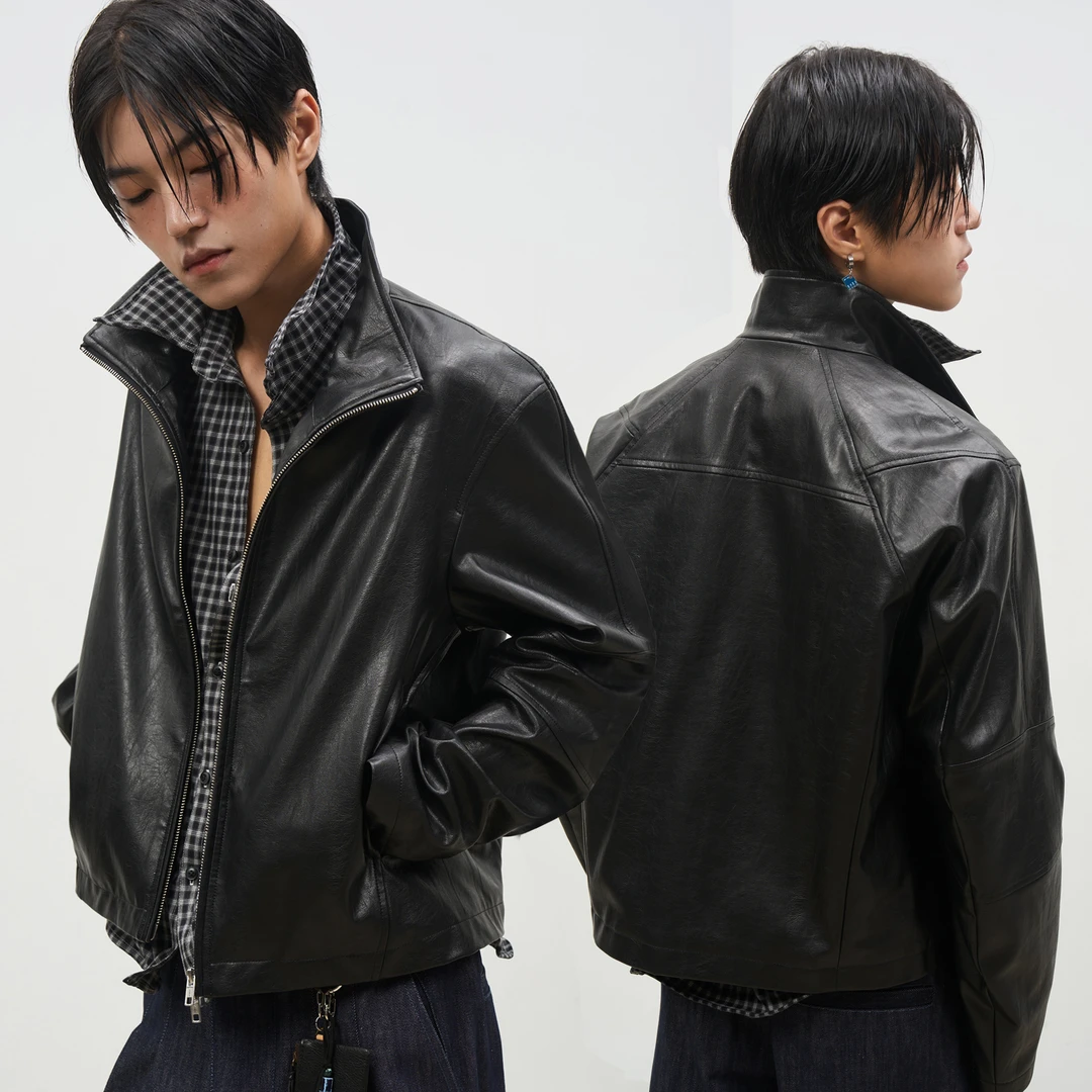 SOUTHFISH浪子皮衣 复古自然纹理PU皮慵懒美拉德风翻领夹克机车服