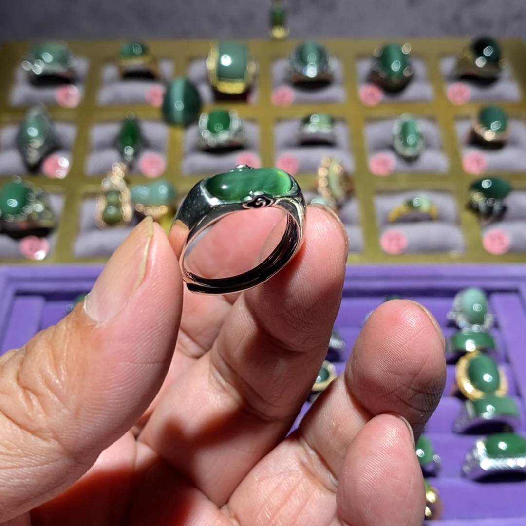 和田玉（碧玉）戒指银S925镶嵌