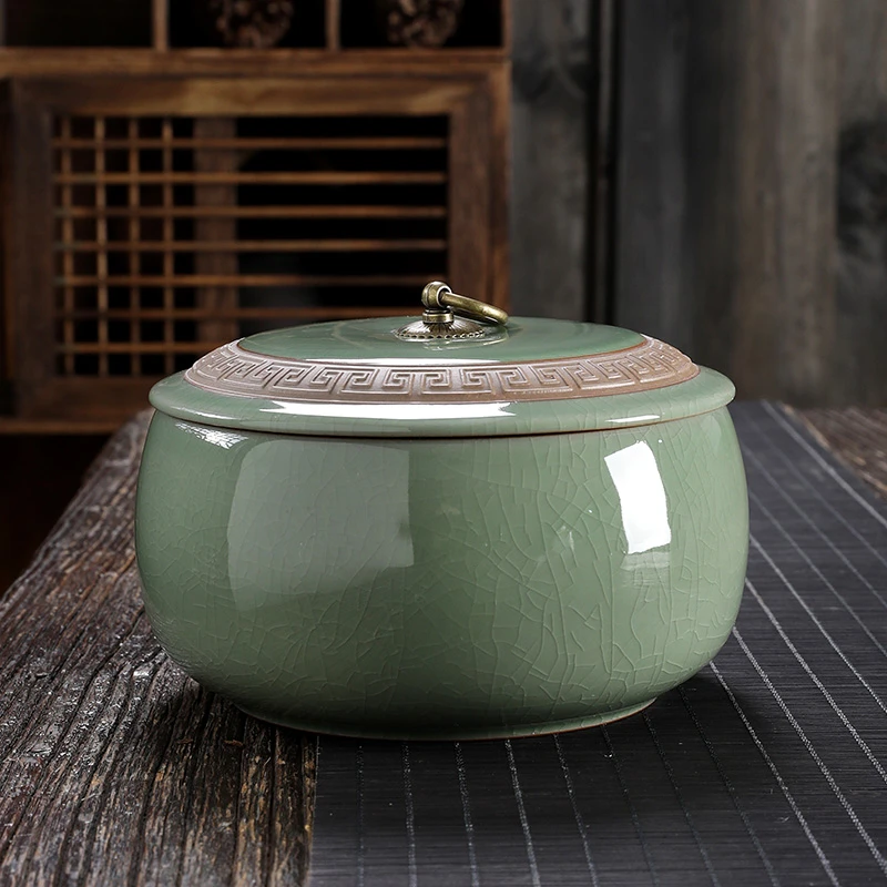 圣凌哥窑大号茶渣缸带盖陶瓷茶洗盆茶道配件大容量家用水盂建水