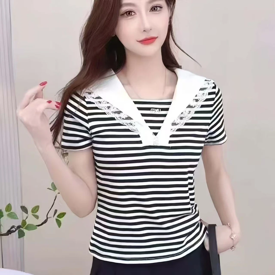 夏花边海军领短袖