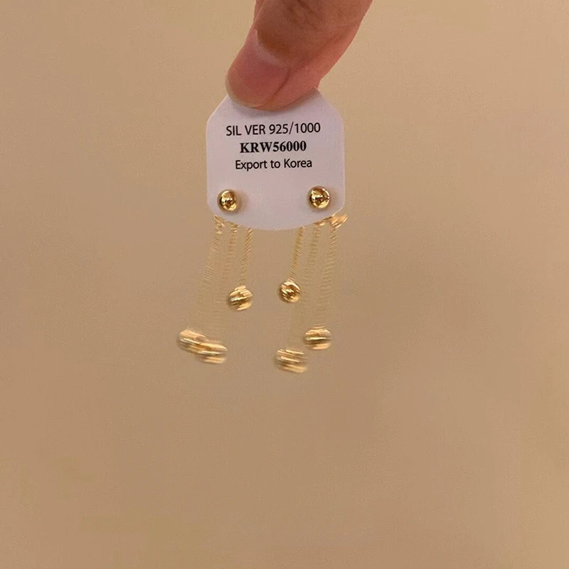 铜合金耳饰 小众独特气质金色圆球流苏耳环时尚高级感百搭耳饰女