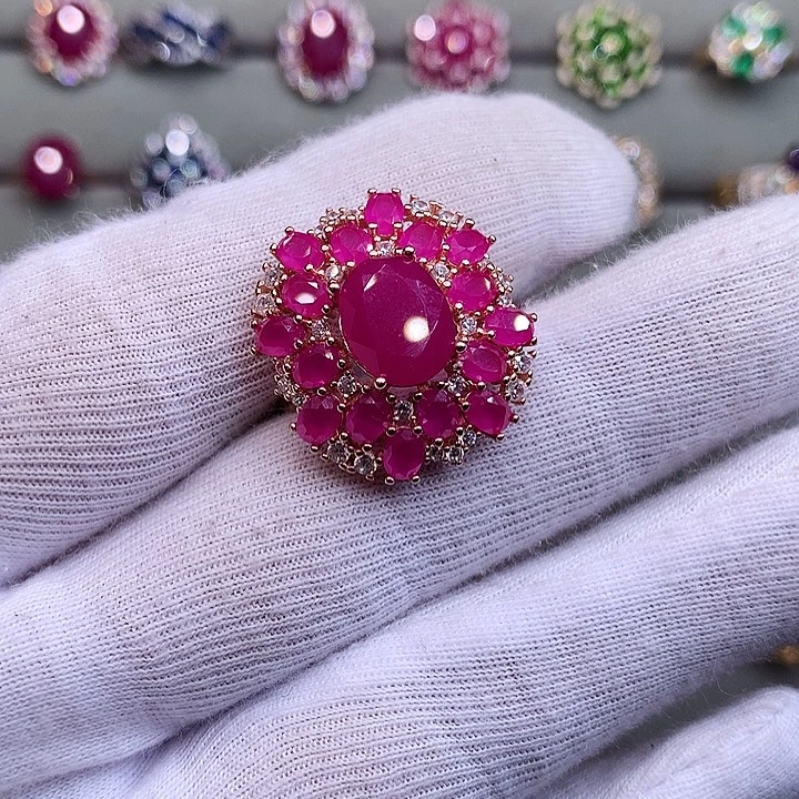 戒指银S925镶嵌红宝石