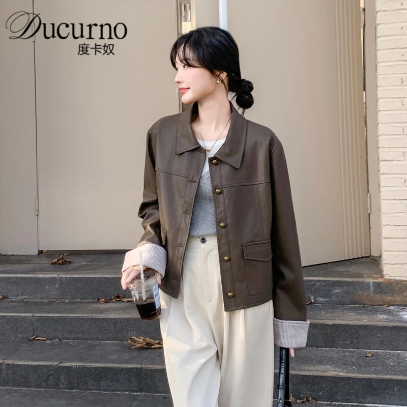 咖色短款皮衣外套女秋季2025新款美式时髦复古小个子气质显瘦夹克