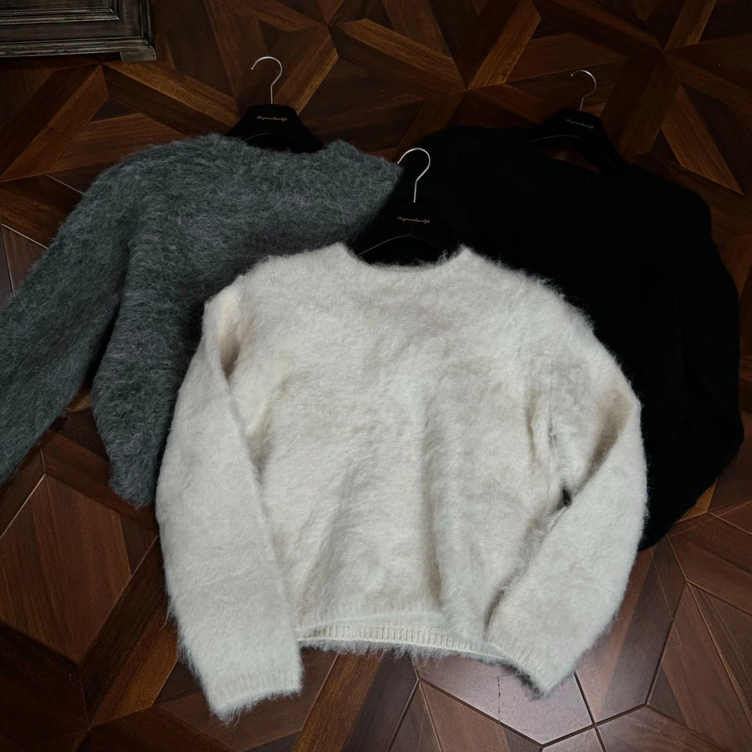 Oclin软糯丝滑仿Baby绒美丽诺羊毛手工拉毛工艺圆领毛衣短宽 2.0