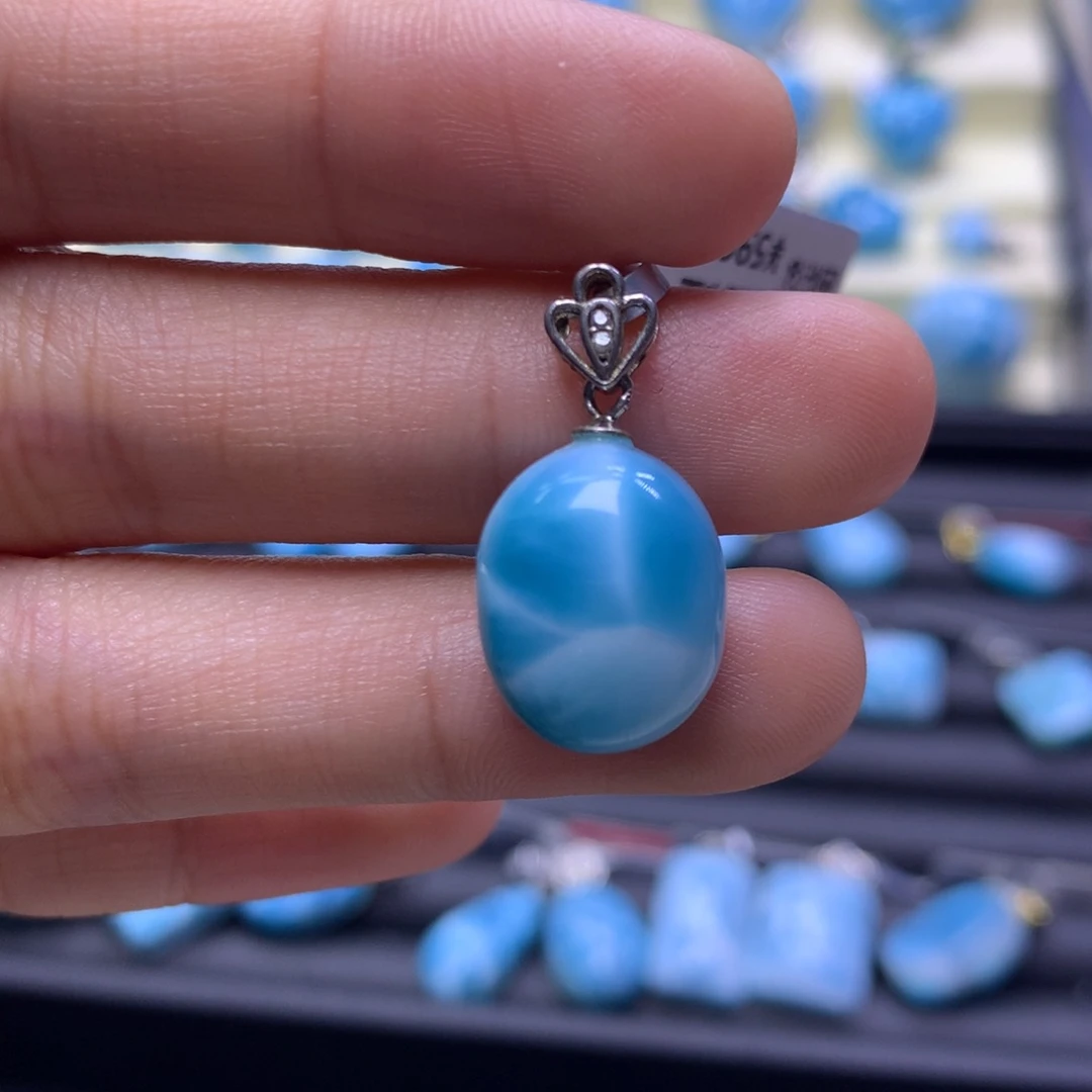 针钠钙石（海纹石）银S925镶嵌吊坠(不含链)蛋面吊坠色差略异