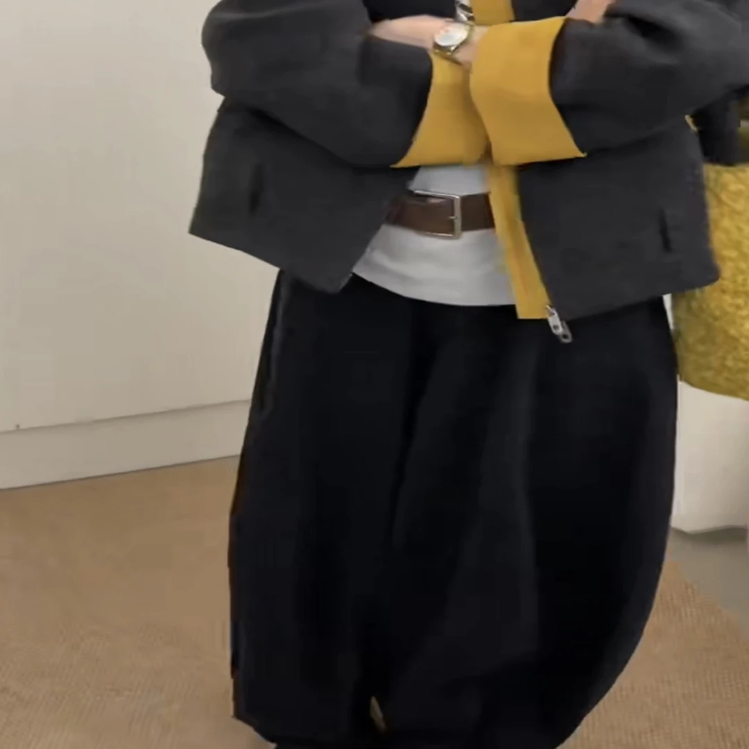 2025秋冬新品女园领毛呢宽松修身时尚拼色网红洋气炸街女装秋季