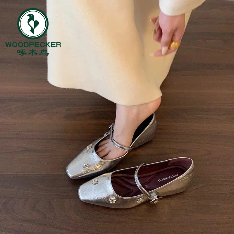 啄木鸟内增高法式水钻玛丽珍鞋女鞋春夏新款韩版浅口单鞋高跟鞋子