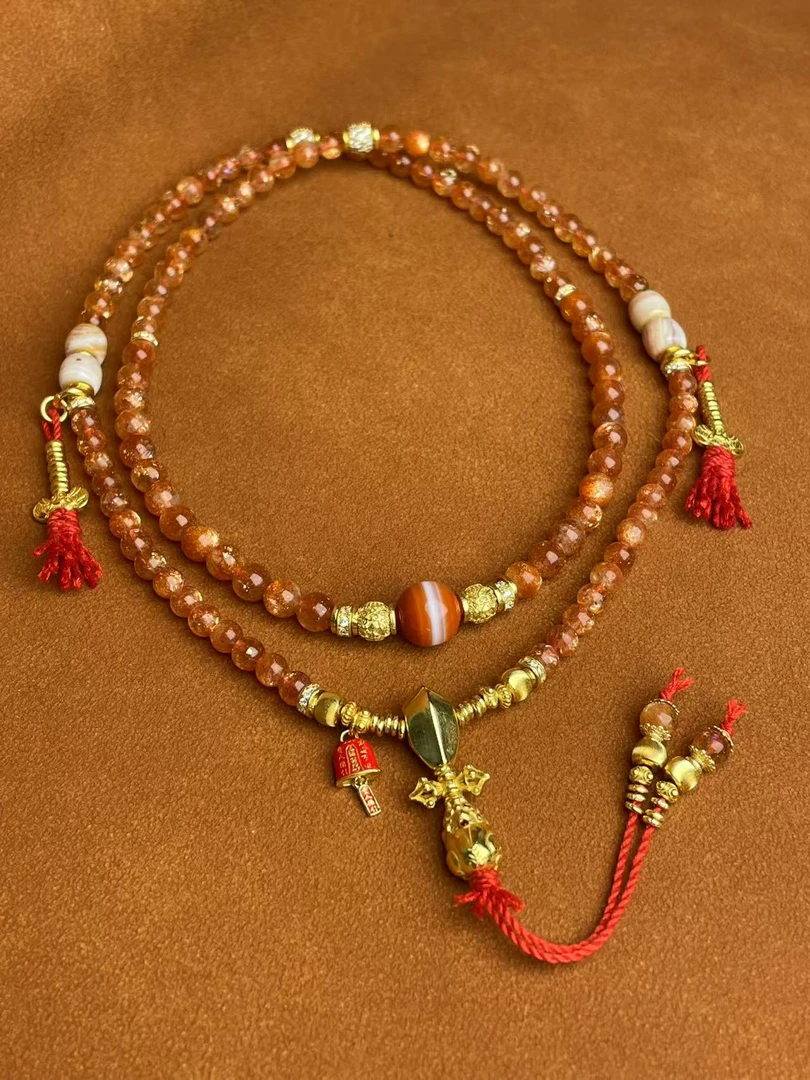 手工设计圣辉-天禄红药师金太阳多圈项链多样性发一7269n